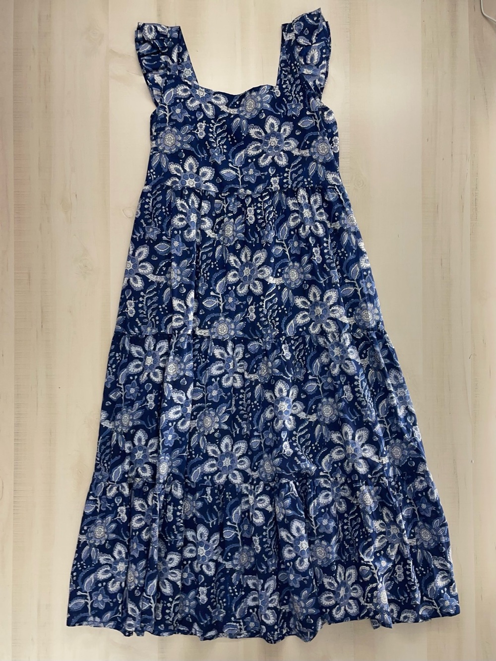 BOHcreation block print floral ruffle sleeve midi dress tiered beautiful cotton